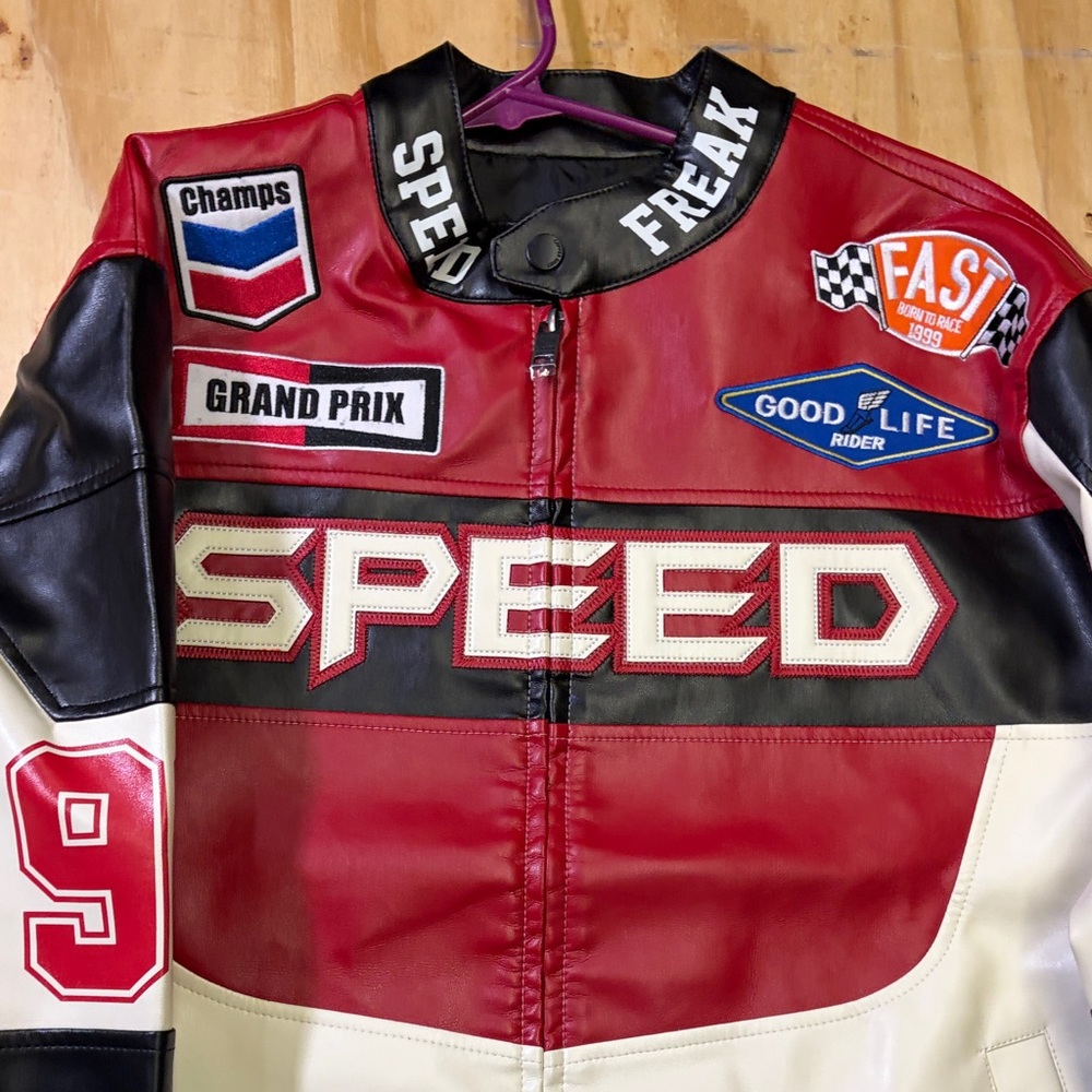 Speed Freak Red and Black Leather Racing Jacket